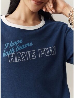 Anthropologie Maeve Graphic Ringer Tee Navy 'I Hope Both Teams Have Fun'